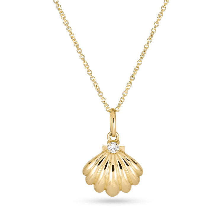 Stone and Strand 14K Yellow Gold Vintage Scallop Shell Necklace Front Image