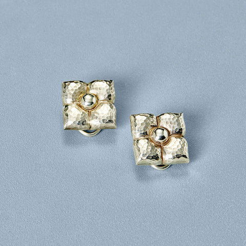Stone and Strand Vintage Silver Flower Clip On Earrings Front Image