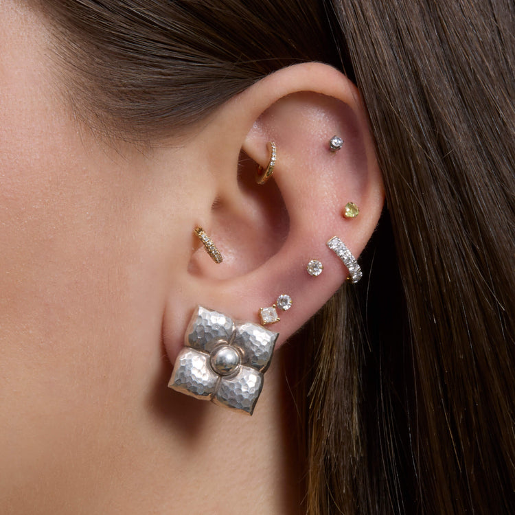 Image of Vintage Silver Flower Clip On Earrings with Stone and Strand Earrings