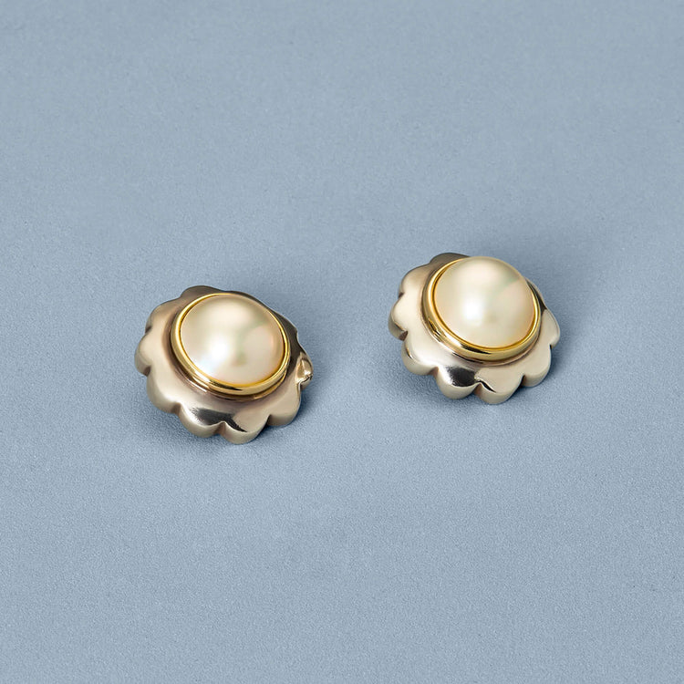 Stone and Strand Vintage Silver Pearl Flower Clip On Earrings Front Image