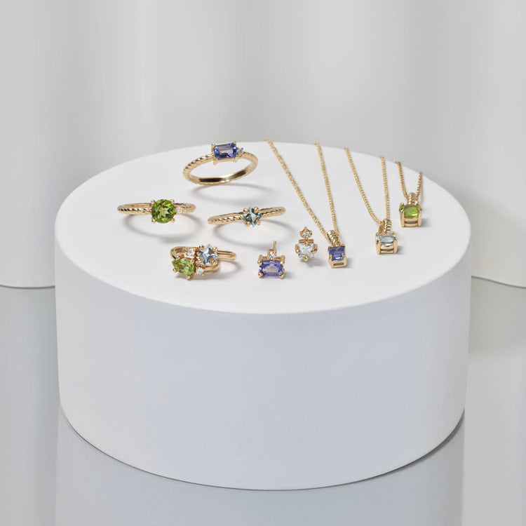 Still life image of Blue Lagoon Aquamarine Necklace with Stone and Strand solid gold jewelry