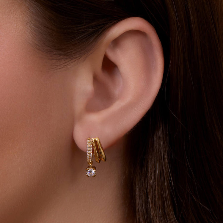 Image of 14K Yellow Gold Waverly Diamond Cuff Drop Earrings on Models Ear