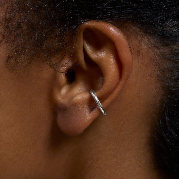 Image of 10K White Gold Fine Ear Cuff on Models Ear