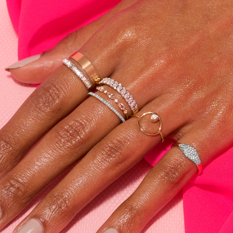 Image of 14K Yellow Gold White Gold White Diamond Pave Eternity Band with Stone and Strand Rings