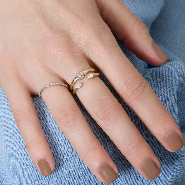 Image of 14K Yellow Gold White Diamond Pave Eternity Band with Stone and Strand Rings