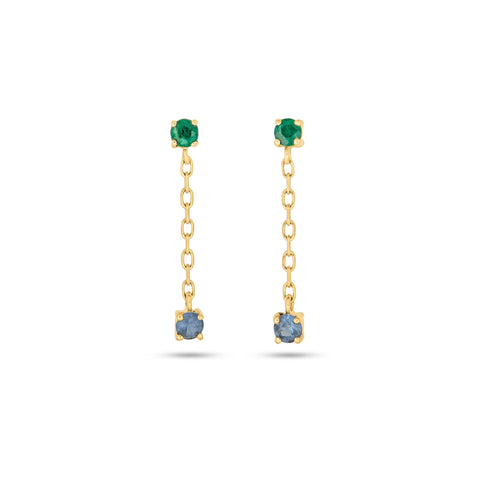 Stone and Strand 10K Yellow Gold Wild Blueberry Emerald and Blue Sapphire Drop Earrings Front Image