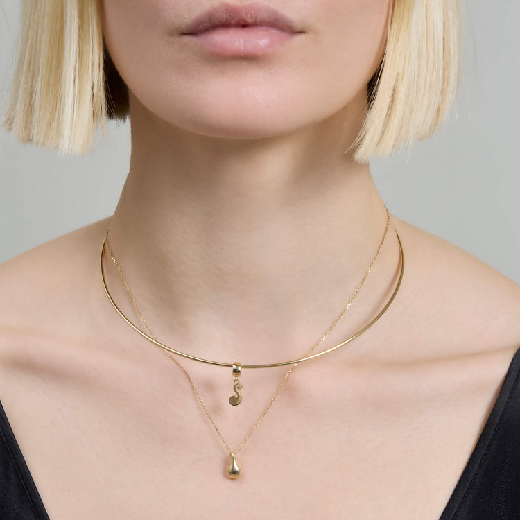 Image of 14K Yellow Gold Woodstock Initial Charm Necklace with Stone and Strand Necklaces
