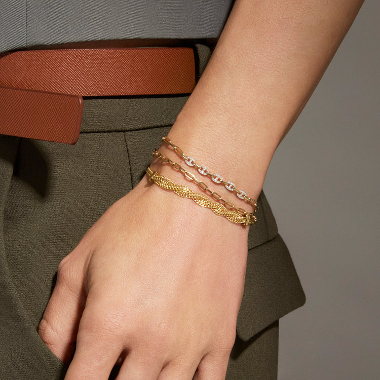 Image of 10K Yellow Gold Woven In Gold Braided Bracelet with Stone and Strand Bracelets