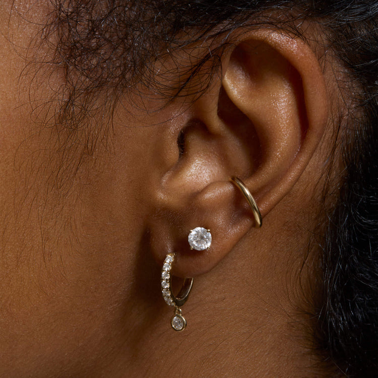Image of 10K Yellow Gold Fine Ear Cuff with Stone and Strand Earrings