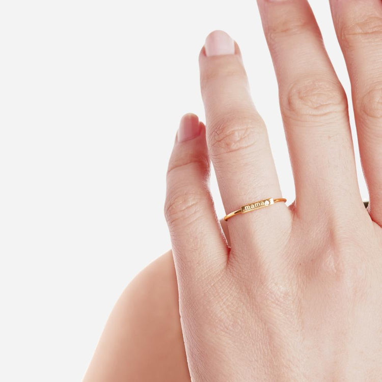Mama Bar Ring with Diamond - STONE AND STRAND