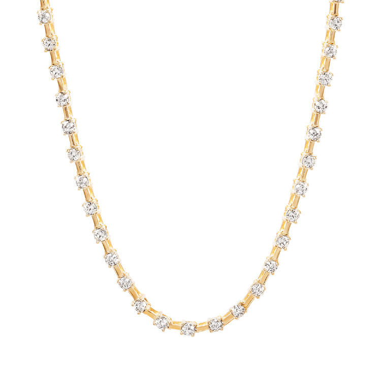 16.800 CTW DEW Round Forever One Moissanite Tennis Necklace 14K Yellow Gold  | Charles & Colvard