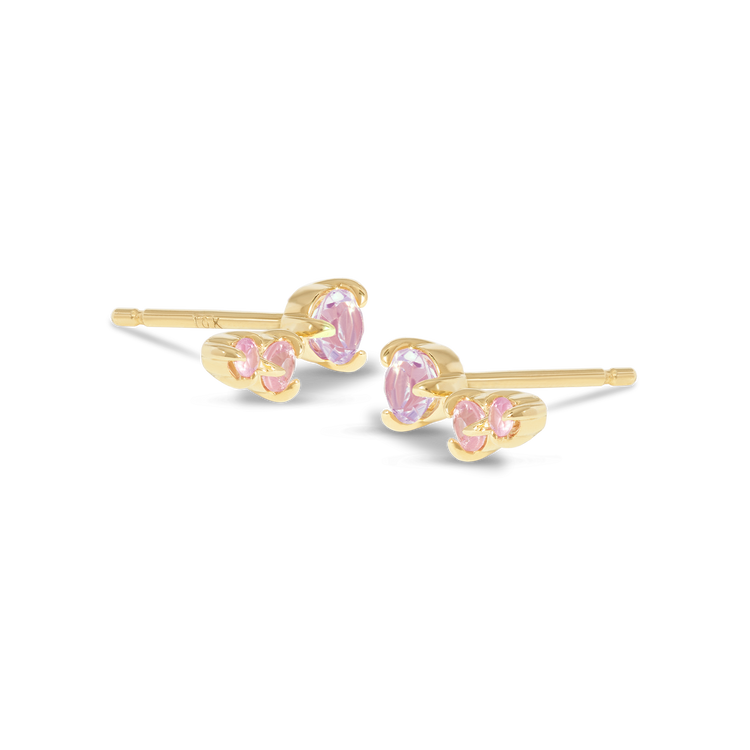 Stone and Strand 10K Yellow Gold Appleblossom Stud Earrings with Pink Sapphire and Pink Amethyst Side Image