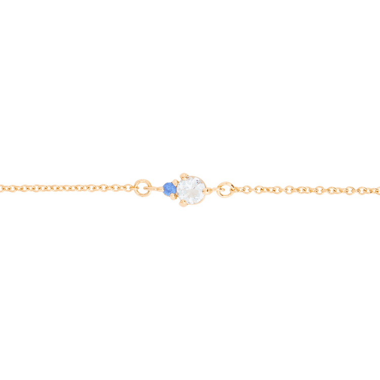 Stone and Strand 14K Yellow Gold Tiny Aquamarine and Sapphire Slider Bracelet Close Up Image