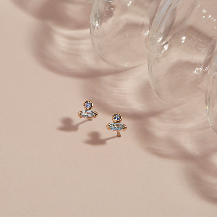 Marquise Aquamarine and Sapphire Studs