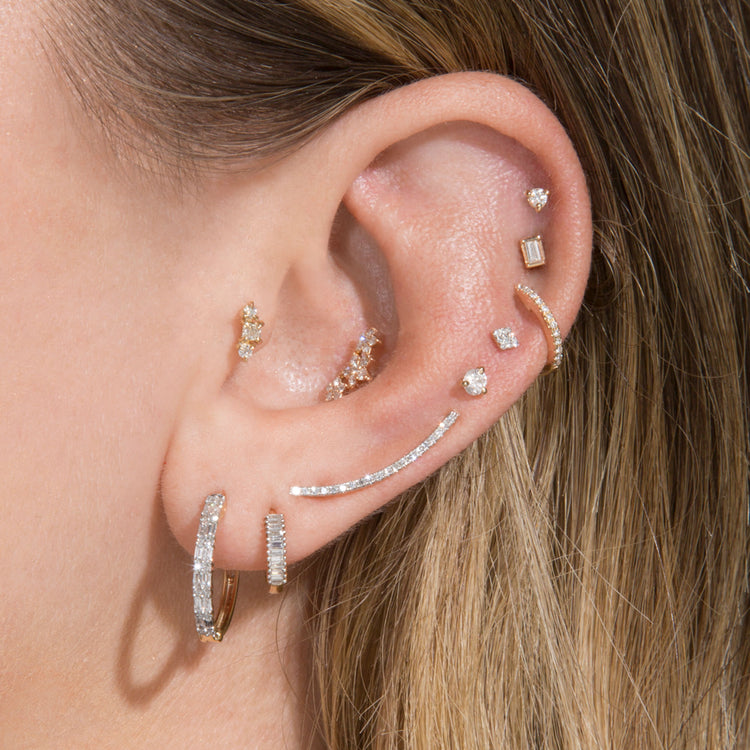 Image of 10K Yellow Gold Diamond Code Huggies with Stone and Strand Earrings