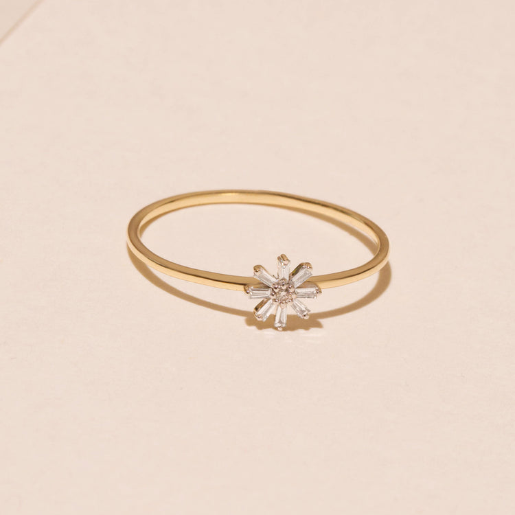 Baguette Diamond Flower Ring