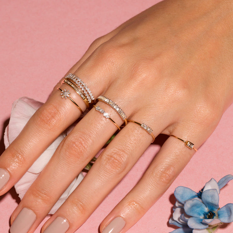 Baguette Diamond Flower Ring