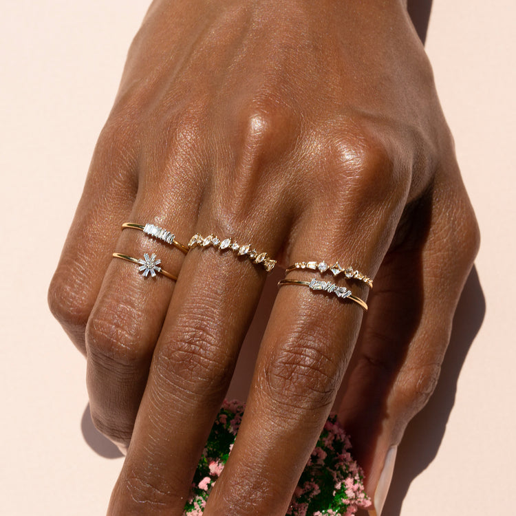 Baguette Diamond Flower Ring