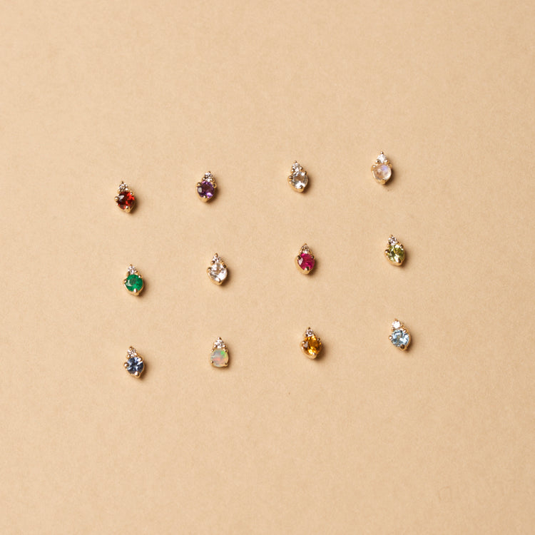 Birthstone And Diamond Stud Earring