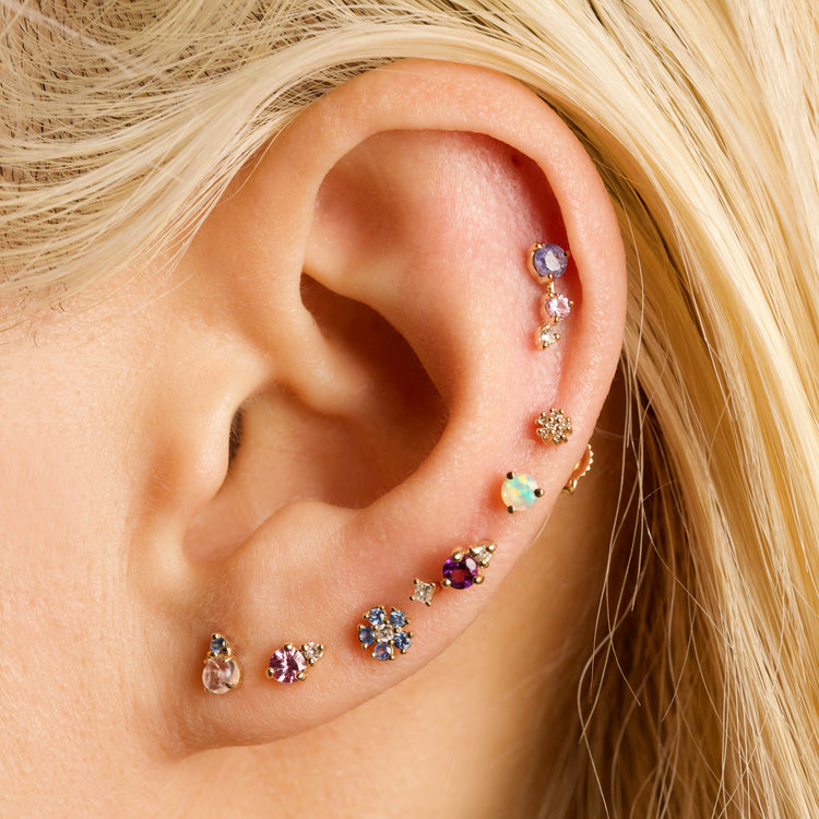 Birthstone And Diamond Stud Earring