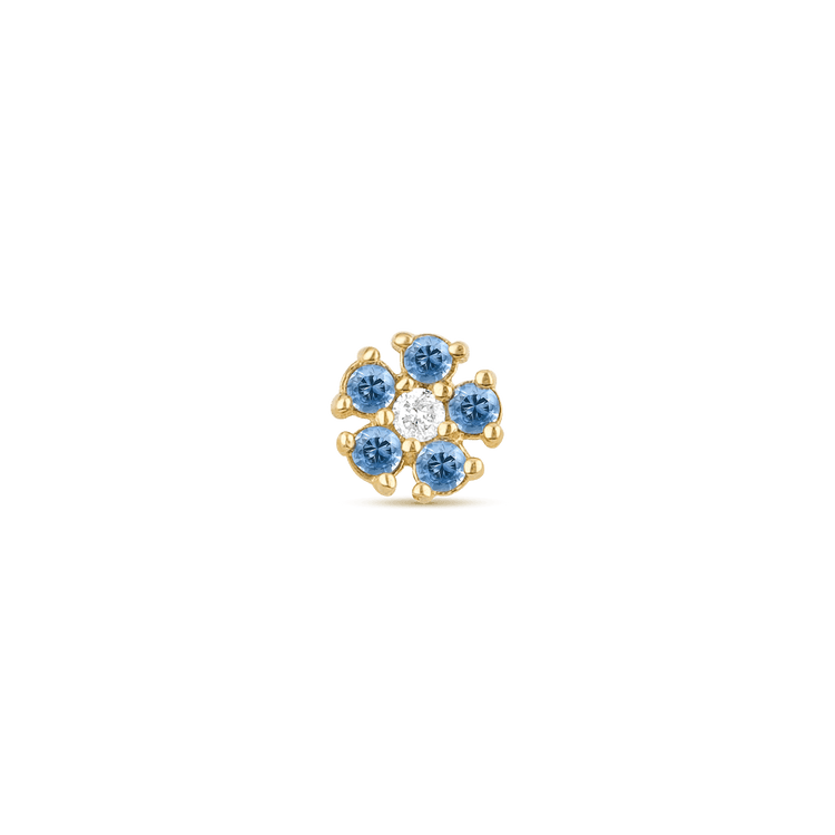 Blue Sapphire and Diamond Flower Stud