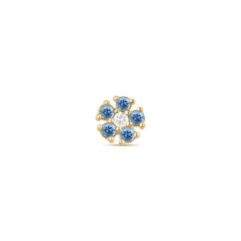 Stone and Strand 10K Yellow Gold Small Blue Sapphire and Diamond Flower Stud Front Image