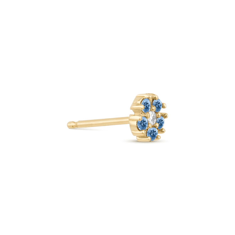 Stone and Strand 10K Yellow Gold Small Blue Sapphire and Diamond Flower Stud Side Image