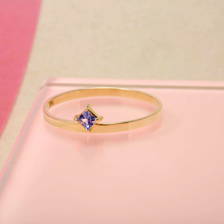 Princess Blue Sapphire Candy Bar Ring