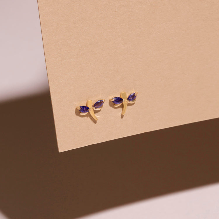 Stone and Strand 14K Yellow Gold Iolite Dragonfly Studs Editorial Image