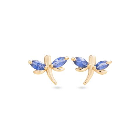 Stone and Strand 14K Yellow Gold Iolite Dragonfly Studs Front Image