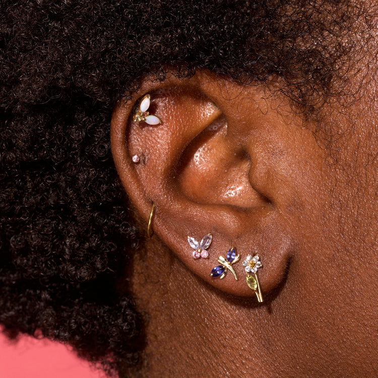 Image of 14K Yellow Gold Iolite Dragonfly Studs with Stone and Strand Earrings