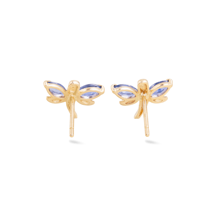 Stone and Strand 14K Yellow Gold Iolite Dragonfly Studs Rear Image