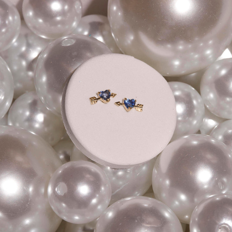 Stone and Strand 10K Yellow Gold Blue Sapphire Valentine Studs Editorial Image