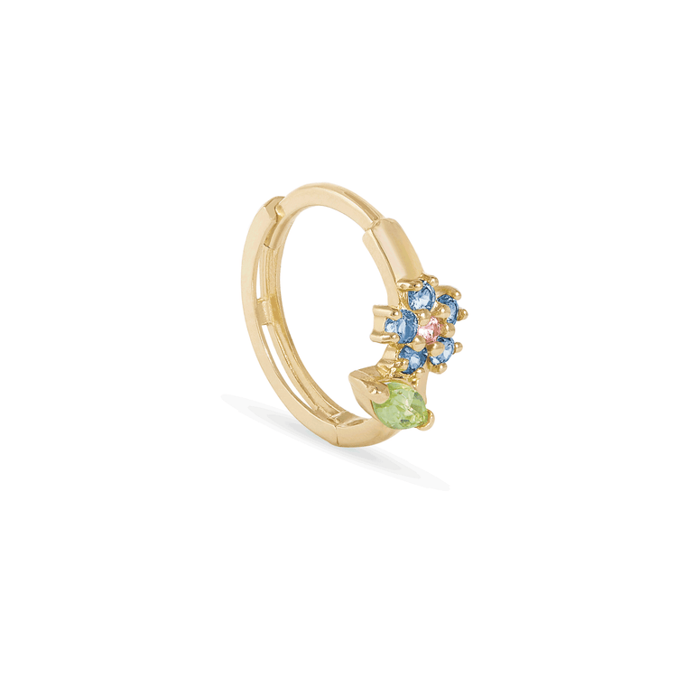 Stone and Strand 10K Yellow Gold Blue Wildflower Huggie with Gemstones Side Image