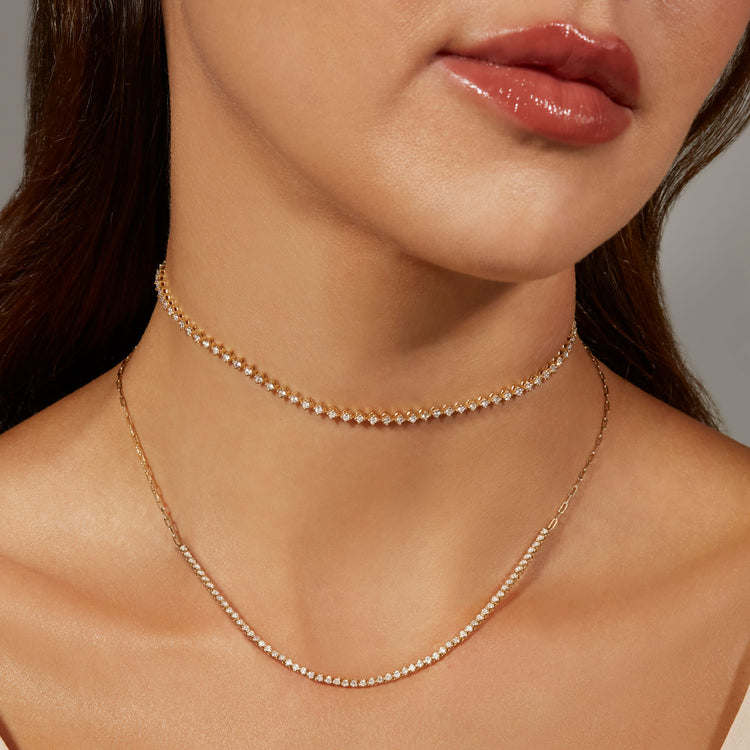 Image of 14K Yellow Gold Bright Lights Tennis Choker with Stone and Strand Necklaces