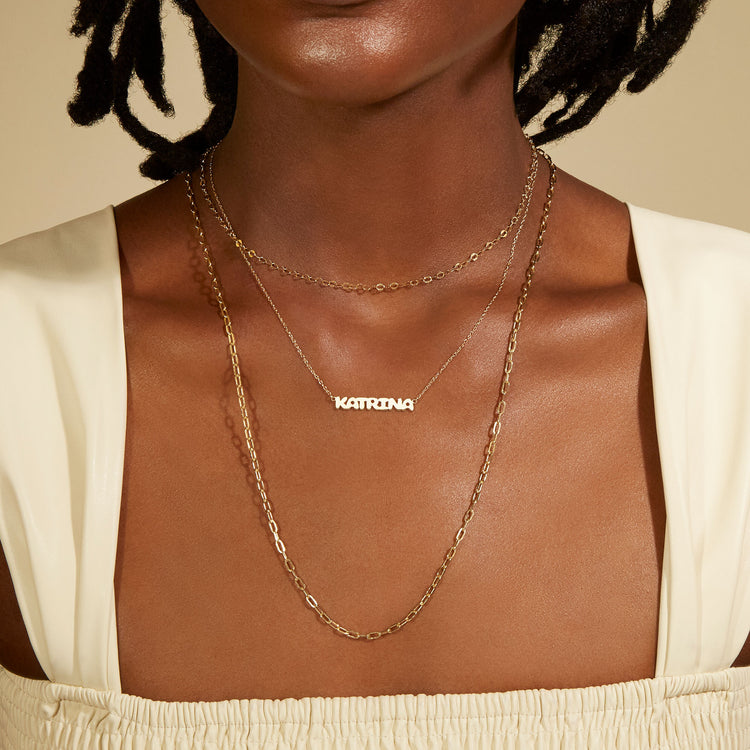 Image of 10K Yellow Gold Bubble Tea Name Necklace with Stone and Strand Necklaces