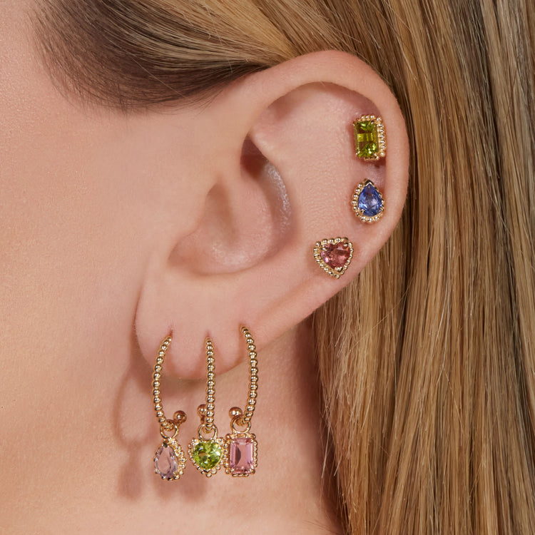 Image of 10K Yellow Gold Candy Peridot Hoop Charm with Stone and Strand Earrings