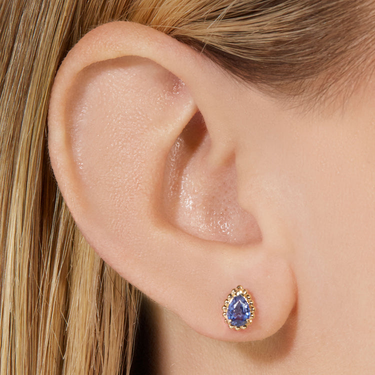 Image of 10K Yellow Gold Candy Sapphire Studs on Models Ear