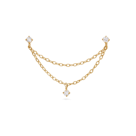 Stone and Strand 14K Yellow Gold Chain Reaction Linked White Topaz Stud Front Image