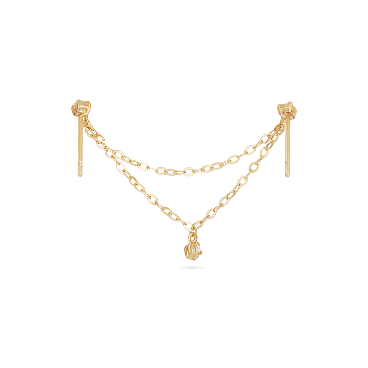 Stone and Strand 14K Yellow Gold Chain Reaction Linked White Topaz Stud Rear Image