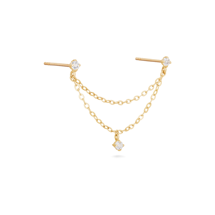 Stone and Strand 14K Yellow Gold Chain Reaction Linked White Topaz Stud Side Image