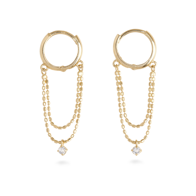 Stone and Strand 14K Yellow Gold Chain Reaction Topaz Huggies Side Image