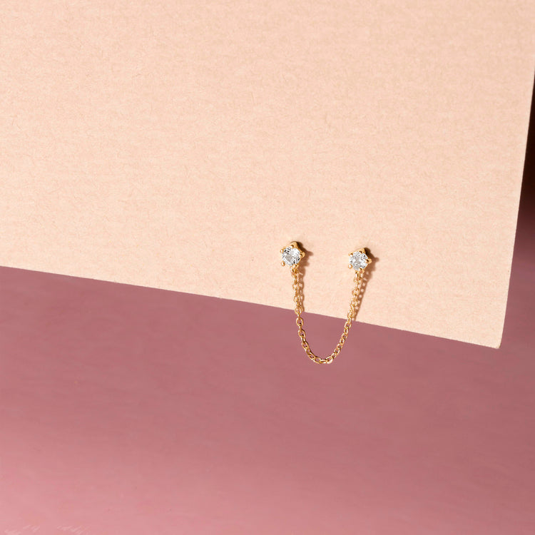 Stone and Strand 10K Yellow Gold Chained Topaz Double Earring Editorial Image
