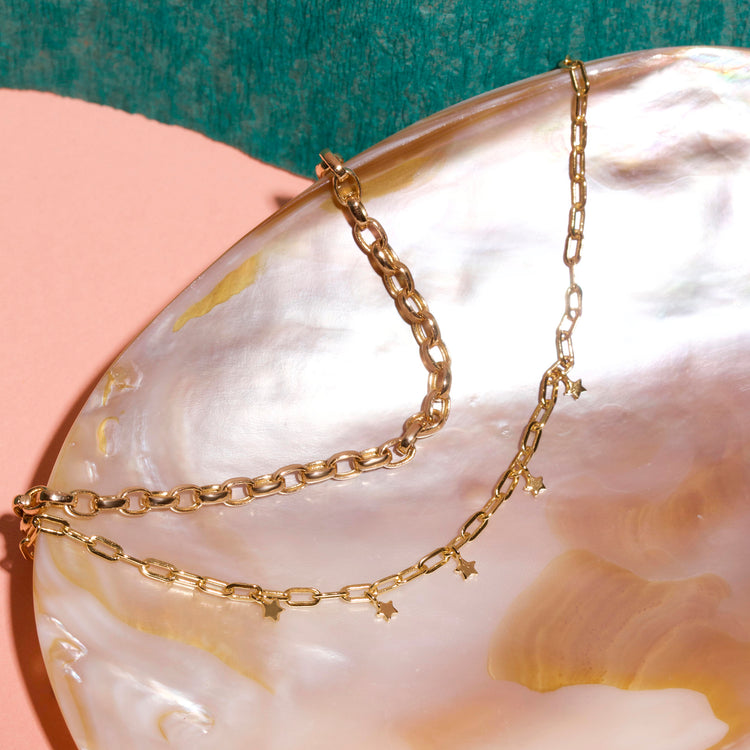 Still life image of Tiny Chunky Chain Bracelet with Stone and Strand solid gold jewelry