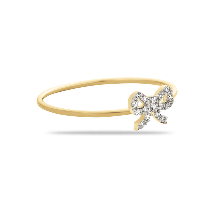 Stone and Strand 10K Yellow Gold Tiny Diamond Bow Ring Side Image