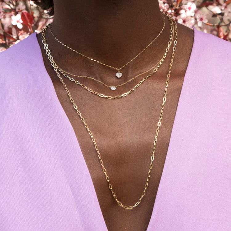 Image of 10K Yellow Gold Dainty Paperclip Necklace with Stone and Strand Necklaces