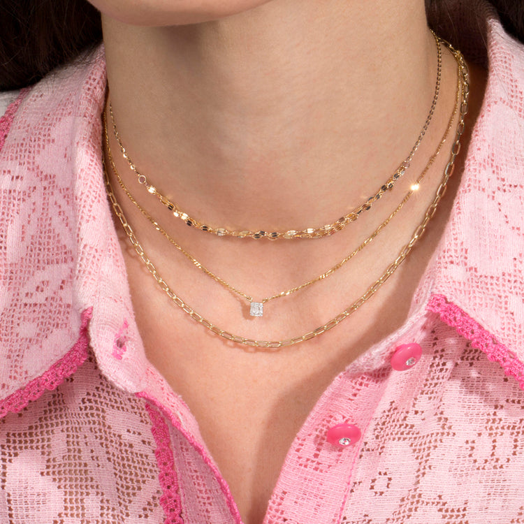 Image of 10K Yellow Gold Dainty Paperclip Necklace with Stone and Strand Necklaces