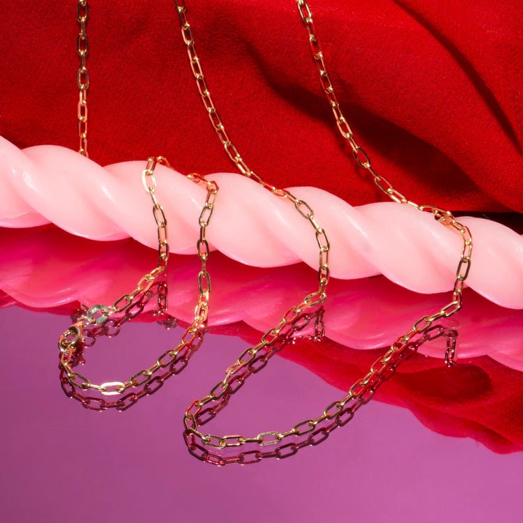 Stone and Strand 10K Yellow Gold Dainty Paperclip Necklace Editorial Image