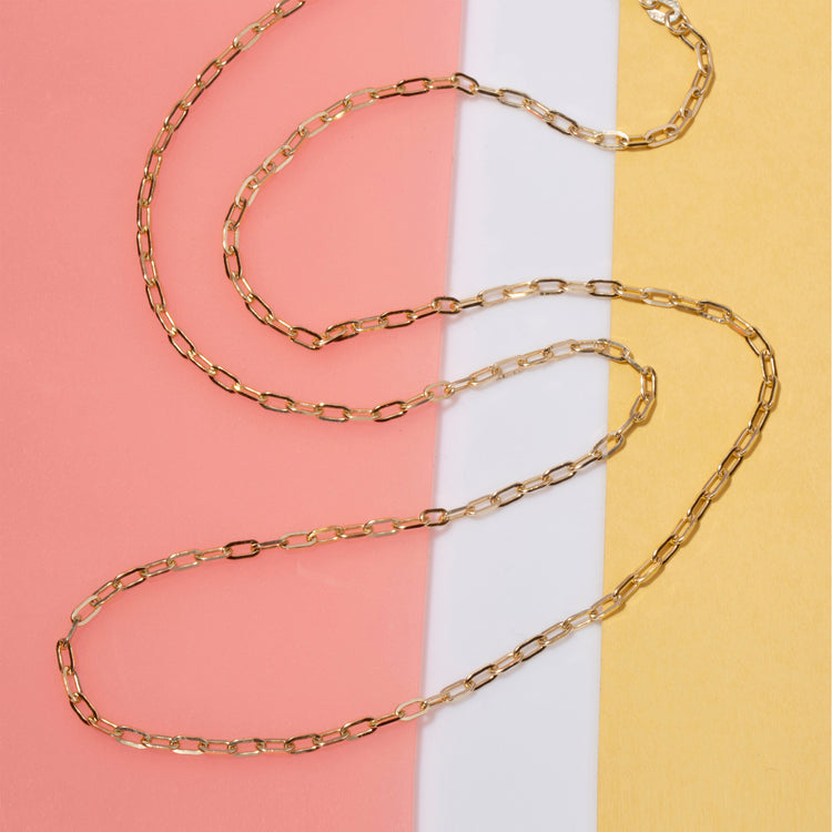 Stone and Strand 14K Yellow Gold Dainty Paperclip Necklace Editorial Image