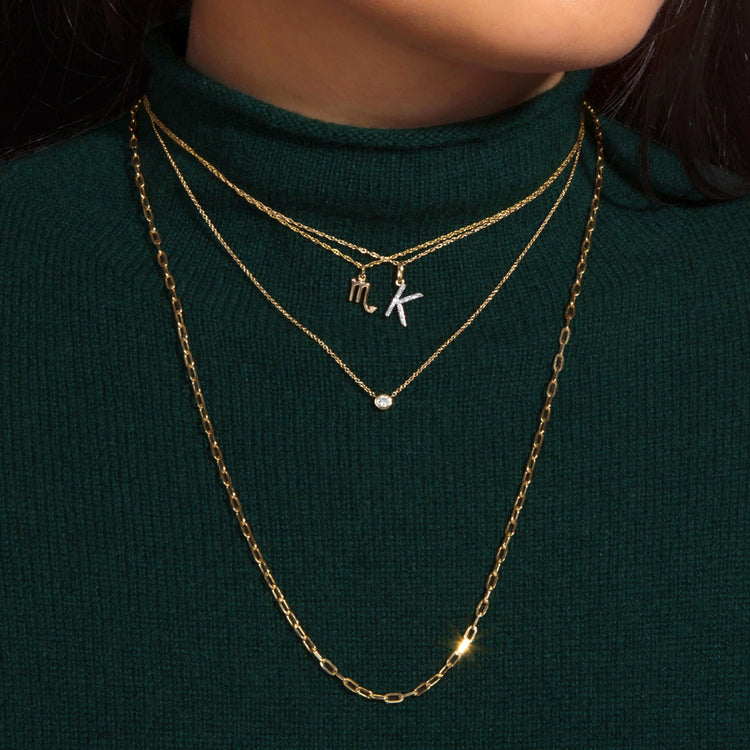 Image of 10K Yellow Gold Dainty Papaerclip Necklace with Stone and Strand Necklaces